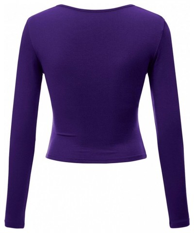 Women's Premium Short/Long Sleeve Deep V Neck Slim fit Cross Wrap Crop top Shirt-Made in USA Wt1482_dark_purple $10.79 T-Shirts