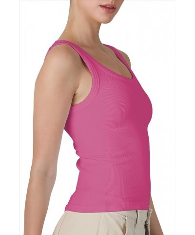 Women Seamless Reversible Ribbed Tank Top, Made in U.S.A, One Size Pink Cosmos $18.52 Tanks