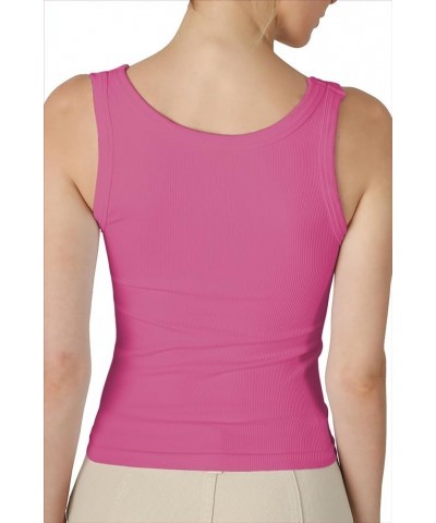 Women Seamless Reversible Ribbed Tank Top, Made in U.S.A, One Size Pink Cosmos $18.52 Tanks