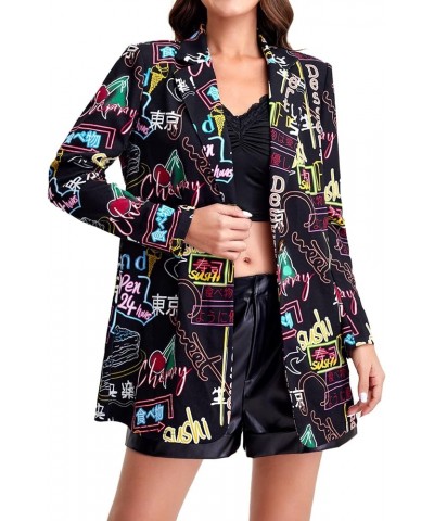 Women's Casual Long Sleeve Pop Art Colorful Blazer Graphic Work Suit Jacket Black Letter $18.04 Blazers