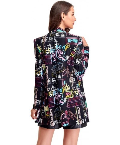 Women's Casual Long Sleeve Pop Art Colorful Blazer Graphic Work Suit Jacket Black Letter $18.04 Blazers