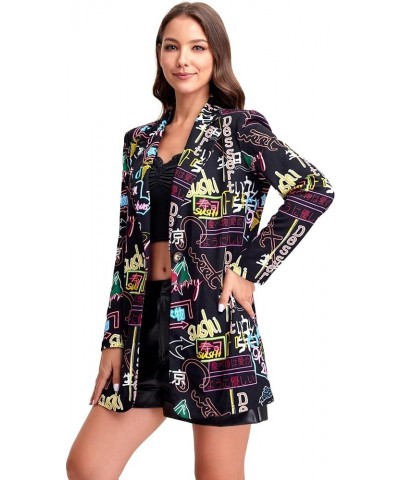 Women's Casual Long Sleeve Pop Art Colorful Blazer Graphic Work Suit Jacket Black Letter $18.04 Blazers