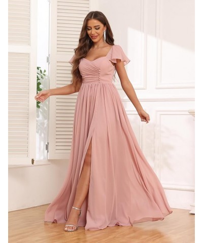 Women's Ruffles Sleeve Bridesmaid Dresses with Pockets Buttons Flowy Chiffon Long Formal Dress Wisteria $32.90 Dresses