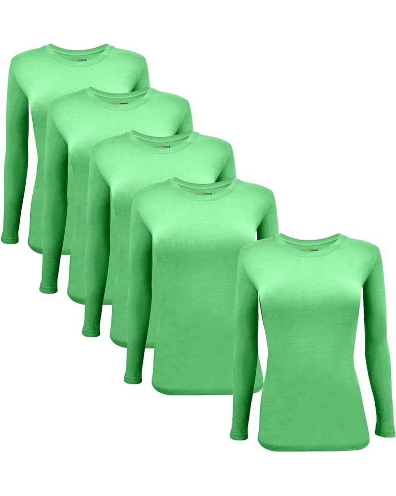 Women's Under Scrub Tee Crew Neck Long Sleeve T-Shirt 5- Pack Light Green $26.74 Underwear