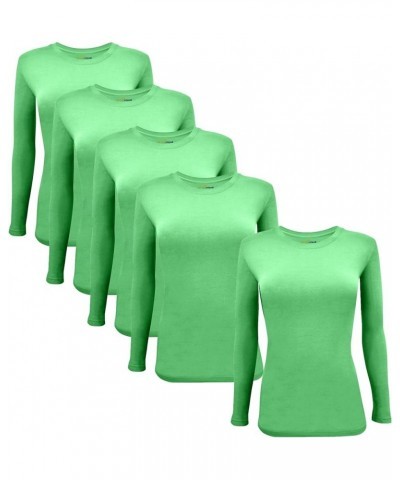 Women's Under Scrub Tee Crew Neck Long Sleeve T-Shirt 5- Pack Light Green $26.74 Underwear