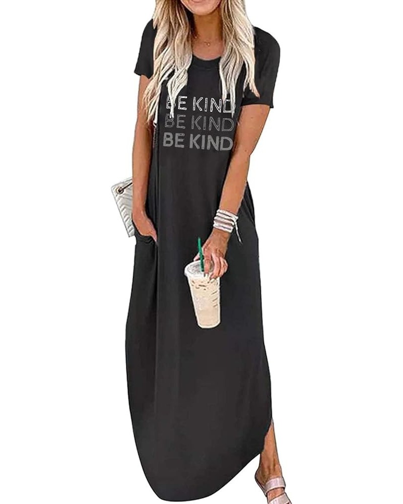 Women's Casual Summer Dresses Short Sleeve Maxi Dress Crewneck Side Slit Long Sundress Dresses with Pocket Black Be Kind $16....