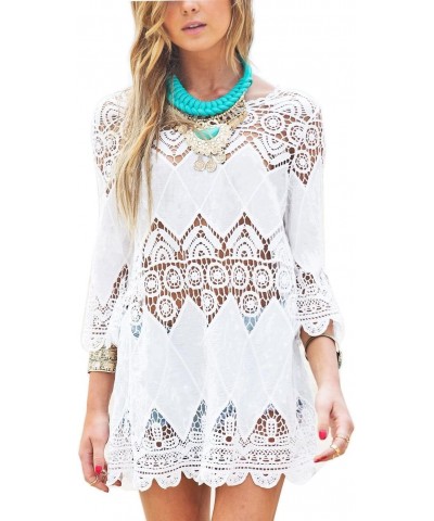 Women's Bathing Suit Cover Up Lace Crochet Tunic Bikini Beach Dress (M, White) $11.25 Swimsuits