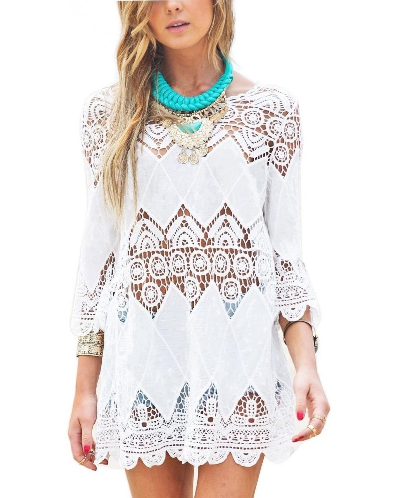 Women's Bathing Suit Cover Up Lace Crochet Tunic Bikini Beach Dress (M, White) $11.25 Swimsuits