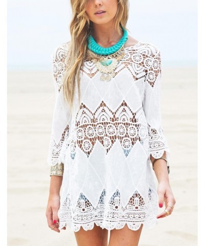 Women's Bathing Suit Cover Up Lace Crochet Tunic Bikini Beach Dress (M, White) $11.25 Swimsuits