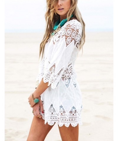 Women's Bathing Suit Cover Up Lace Crochet Tunic Bikini Beach Dress (M, White) $11.25 Swimsuits