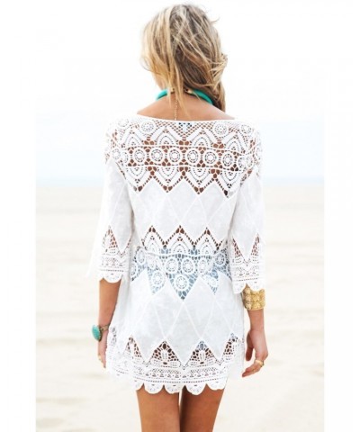 Women's Bathing Suit Cover Up Lace Crochet Tunic Bikini Beach Dress (M, White) $11.25 Swimsuits