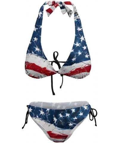 American Flag Bikini Set Halter Padded Top Tie Side Bottom Swimsuit for Women Color2 $14.03 Swimsuits