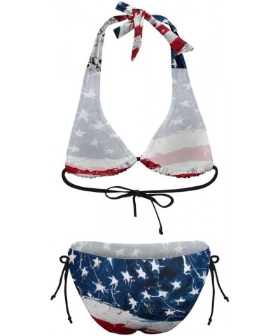 American Flag Bikini Set Halter Padded Top Tie Side Bottom Swimsuit for Women Color2 $14.03 Swimsuits