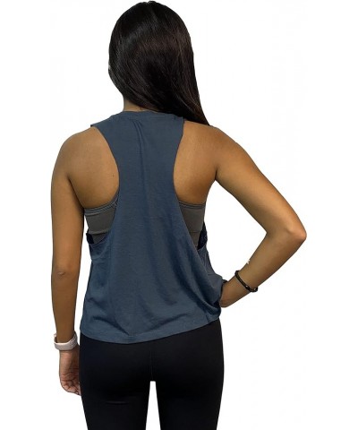 Woman's Wide Armhole Cut Off Crop Tank Dark Slate $12.38 Tanks