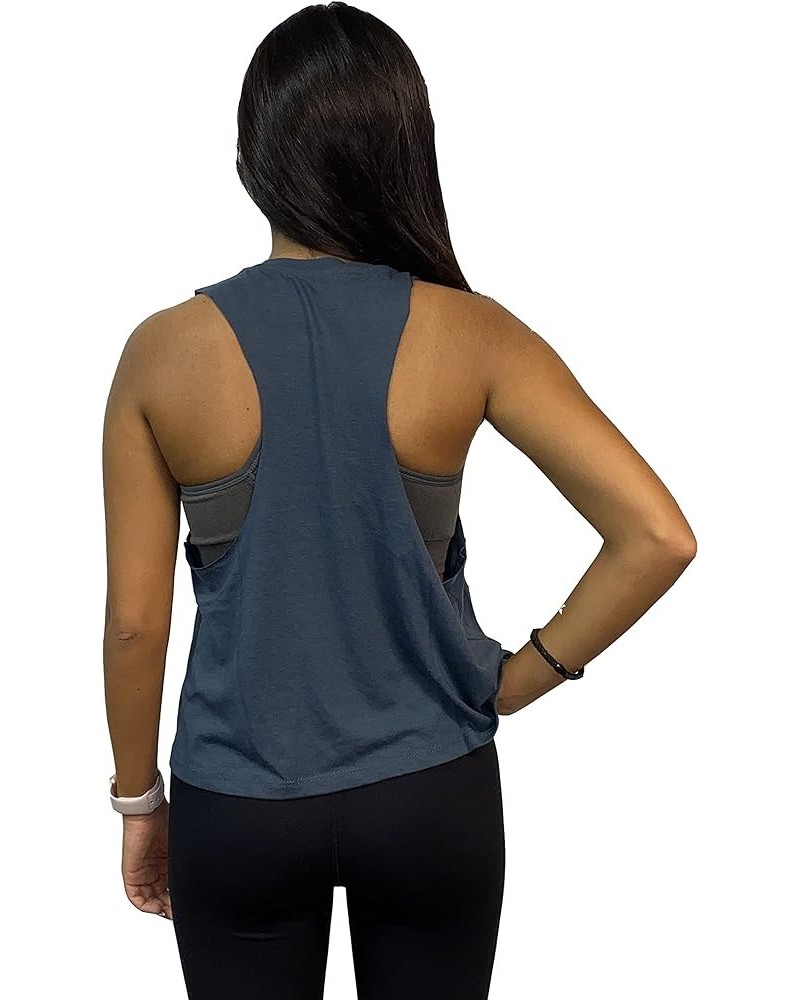 Woman's Wide Armhole Cut Off Crop Tank Dark Slate $12.38 Tanks