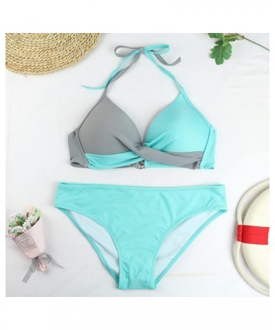 Women Padded Push up Bikini Set Halter Two Piece Cross Top Swimsuit Patchwork Bathing Suit 04 $14.49 Swimsuits