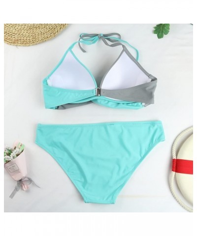 Women Padded Push up Bikini Set Halter Two Piece Cross Top Swimsuit Patchwork Bathing Suit 04 $14.49 Swimsuits