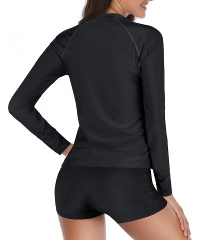 Women 2 Piece Rash Guard Swimsuit Long Sleeve Zipper Bathing Suit Sun Protection UPF 50+ Swim Shirt with Shorts Solid Black $...