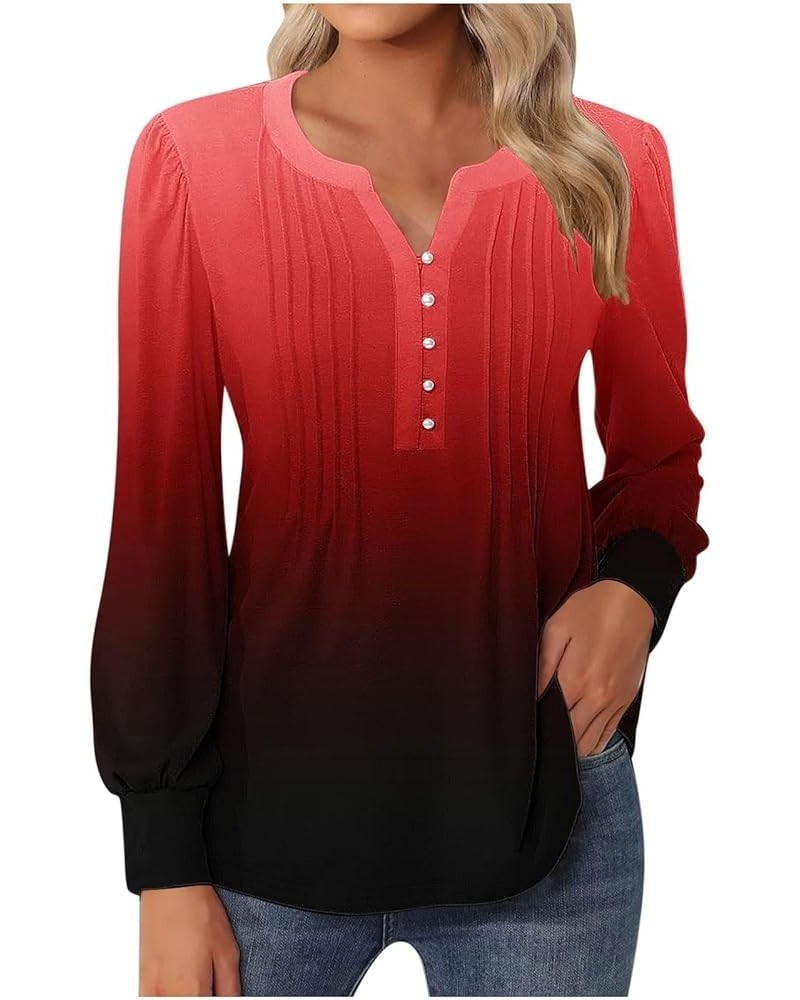 Women's Western Shirts Aztec Ethnic Floral Long Sleeve Pleated Tops Dressy Button Down V Neck Blouse 2024 Spring Tunic Tshirt...