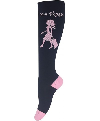 Travel Compression Socks for Women & Men, 20-30 mmHg, Graduated Compression for Flight Travel Black-pink $10.53 Activewear