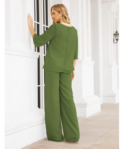 2 Piece Mother of The Bride Dresses Jacket Pant Sets Ruffled Layers Wedding Guest Dress Olive Green $40.14 Suits