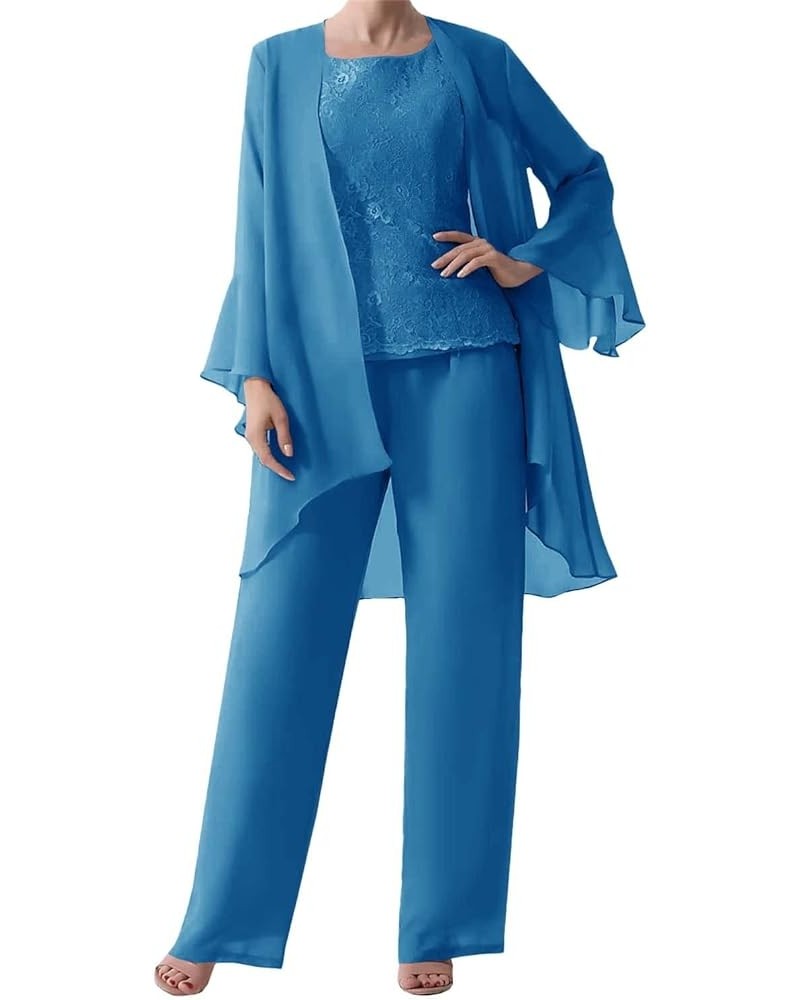 3 Pieces Mother of The Bride Dresses Pant Suits Lace Evening Formal Dress Chiffon Jacket Wedding Guest Groom Women's Blue $47...