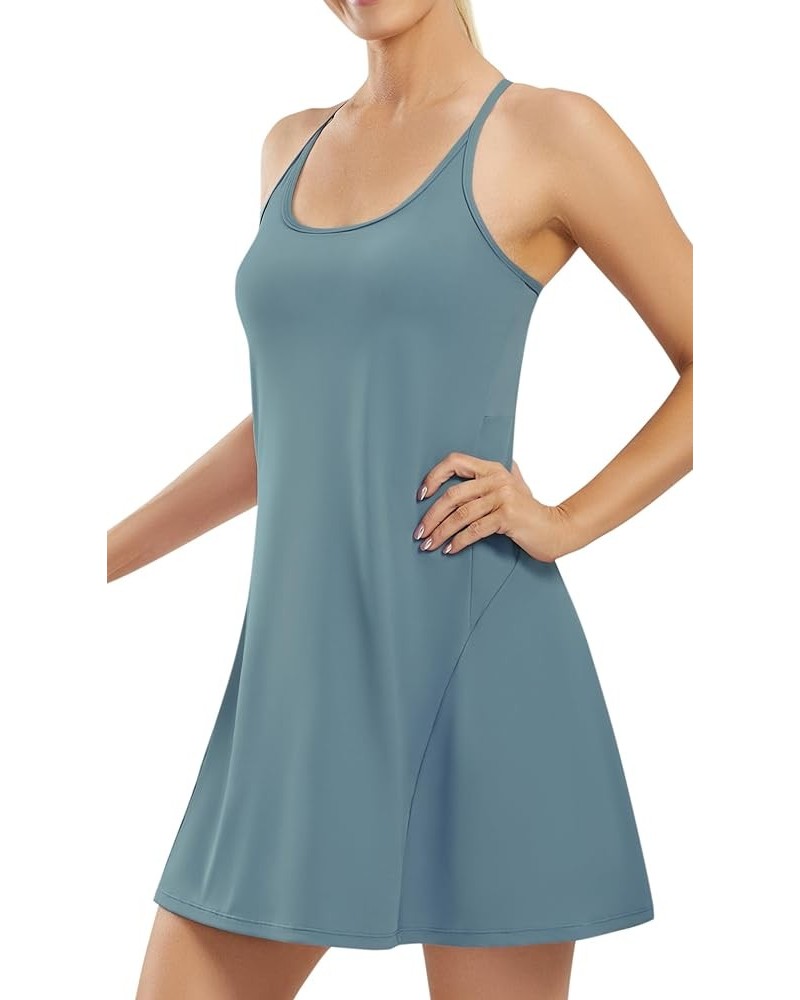 Womens Tennis Dress Workout Dress with Built-in Bra& Shorts with Pockets Golf Dress for Exercise Athletic Turquoise Blue $11....