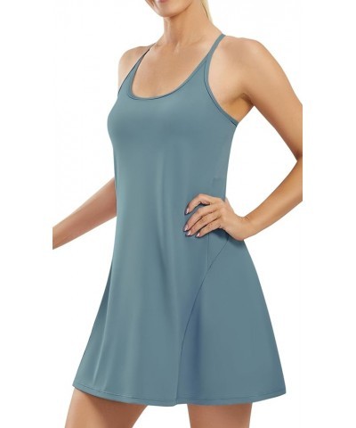 Womens Tennis Dress Workout Dress with Built-in Bra& Shorts with Pockets Golf Dress for Exercise Athletic Turquoise Blue $11....