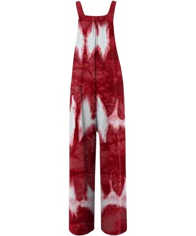 Women's Overalls Casual Loose Sleeveless Adjustable Straps Bib Wide Leg Jumpsuit with Pockets Tie Dye Long Pant Romper Red $1...