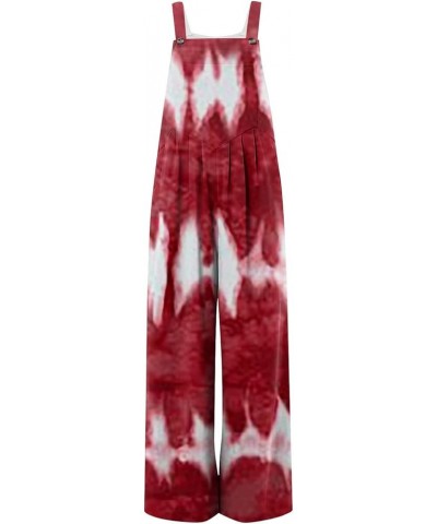 Women's Overalls Casual Loose Sleeveless Adjustable Straps Bib Wide Leg Jumpsuit with Pockets Tie Dye Long Pant Romper Red $1...