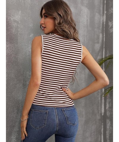 Women's Tank Tops Striped Sleeveless Ribbed Slim Fitted Tank Slim Knit Basic Casual Cami Tanks Striped Brown $10.08 Tanks