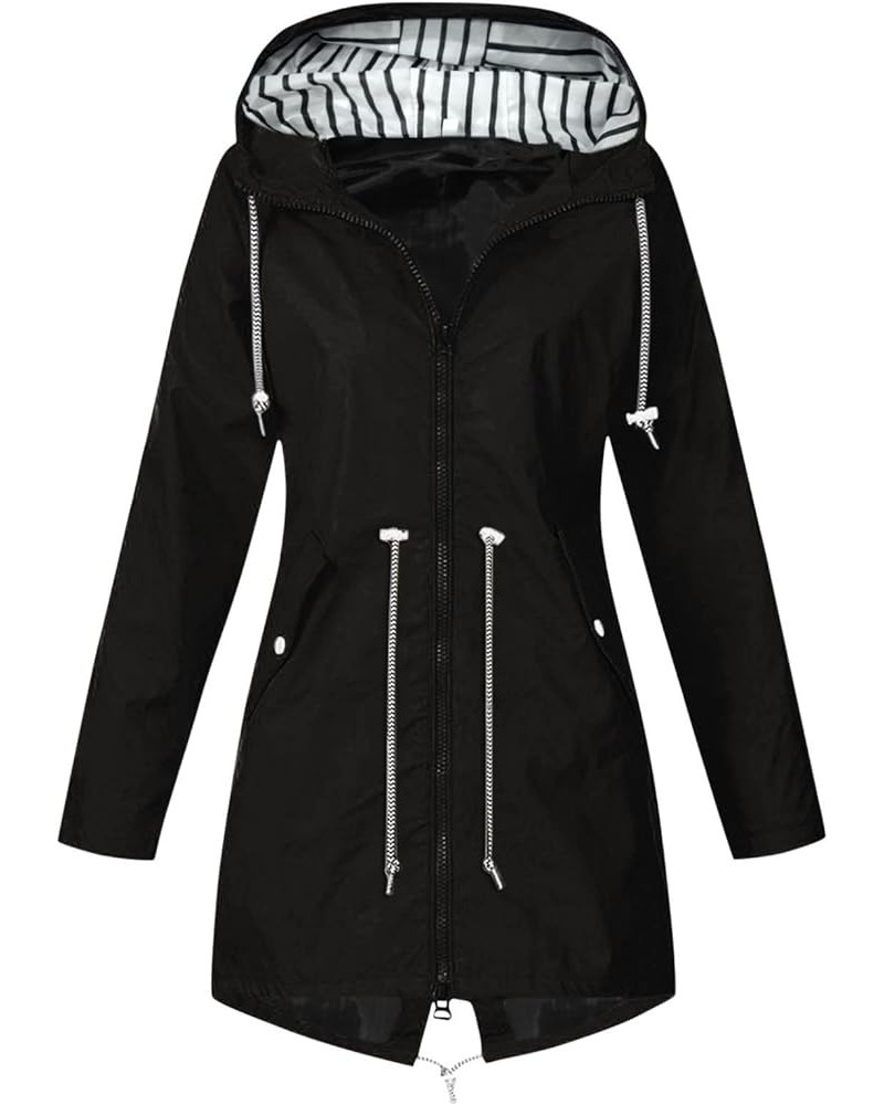 Women's Rain Jacket Lightweight Waterproof Packable Rain Coat with Hooded Windproof Adjustable Windbreaker Outdoor A6-black $...