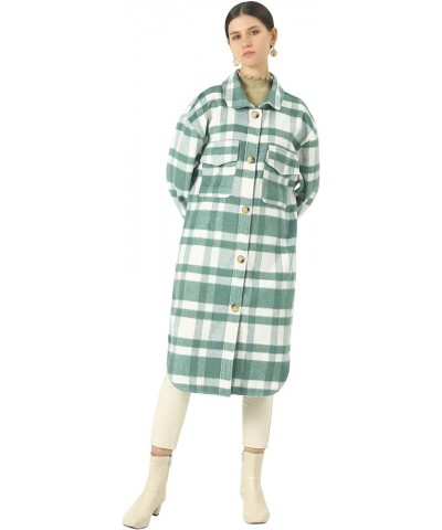 Women's Lightweight Spread Collar Wool Blend Plaid Midi Long Shacket Trench Coat Green $28.40 Jackets