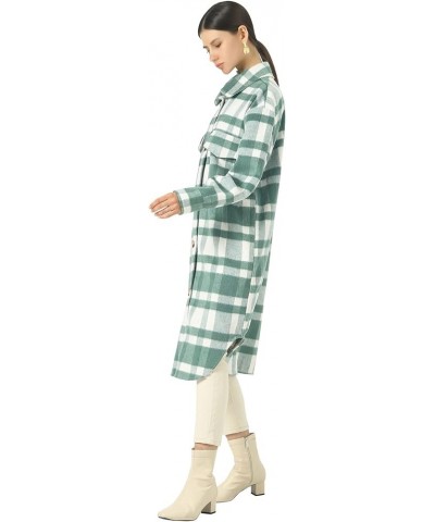 Women's Lightweight Spread Collar Wool Blend Plaid Midi Long Shacket Trench Coat Green $28.40 Jackets