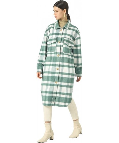 Women's Lightweight Spread Collar Wool Blend Plaid Midi Long Shacket Trench Coat Green $28.40 Jackets