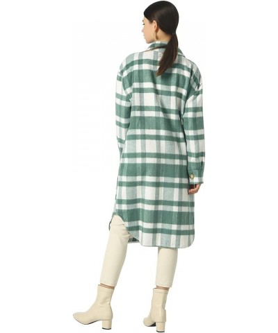 Women's Lightweight Spread Collar Wool Blend Plaid Midi Long Shacket Trench Coat Green $28.40 Jackets