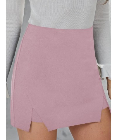 Women's High Waist Split Hem Skort Zip Back Plain Skirt Shorts Black Pink Solid $23.48 Skorts