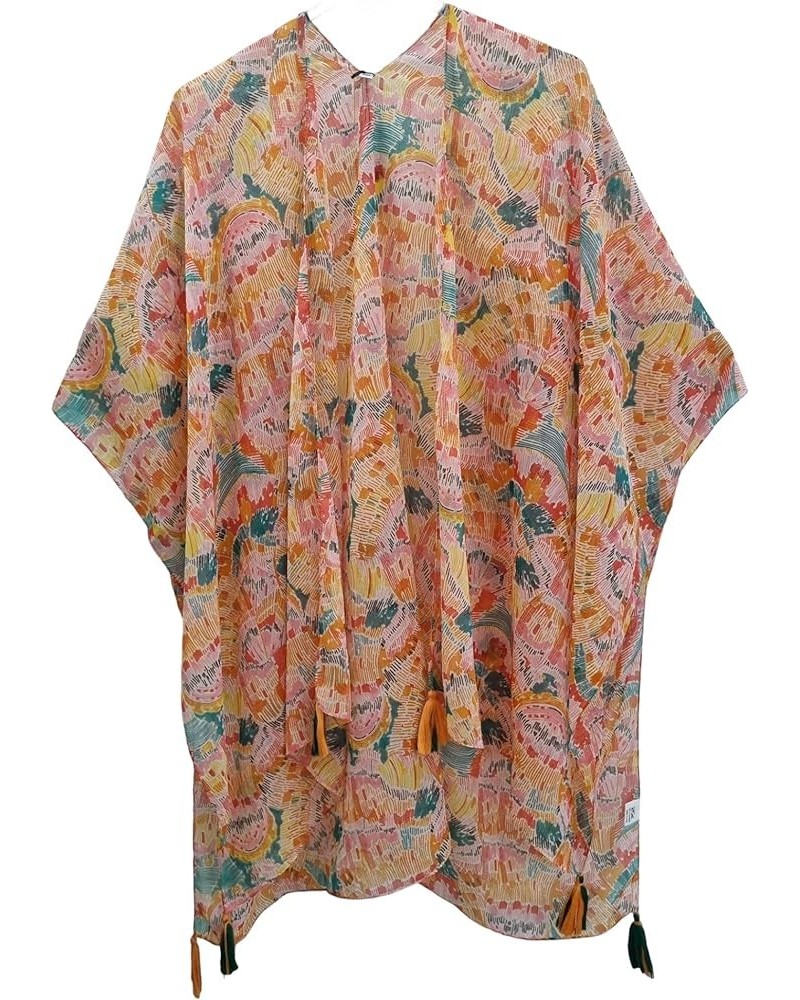 ♥ Women's Beach Cover up Swimsuit Kimono Cardigan Casual Tops with Bohemian Floral Print Chiffon Orange Pink Green Abstract T...