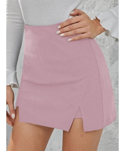 Women's High Waist Split Hem Skort Zip Back Plain Skirt Shorts Black Pink Solid $23.48 Skorts