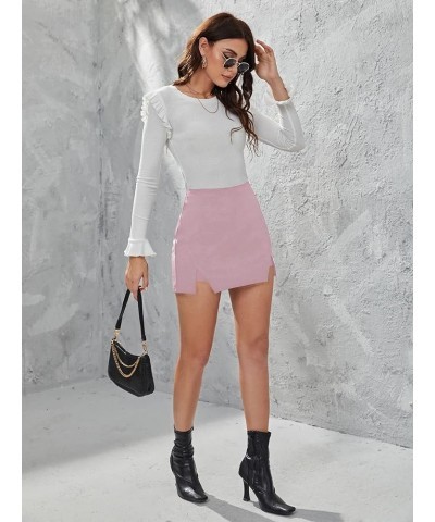 Women's High Waist Split Hem Skort Zip Back Plain Skirt Shorts Black Pink Solid $23.48 Skorts