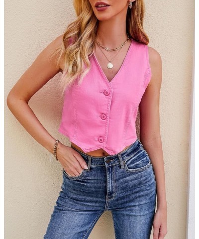 Jean Vests for Women Crop Denim Top Button Down Waistcoat Vest Tank Tops Fashion Casual Sleeveless Jacket Azalea Pink $15.51 ...