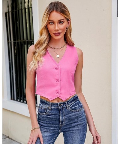 Jean Vests for Women Crop Denim Top Button Down Waistcoat Vest Tank Tops Fashion Casual Sleeveless Jacket Azalea Pink $15.51 ...