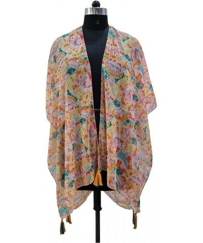 ♥ Women's Beach Cover up Swimsuit Kimono Cardigan Casual Tops with Bohemian Floral Print Chiffon Orange Pink Green Abstract T...