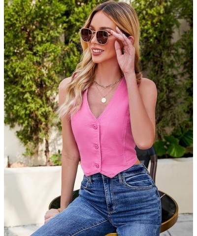 Jean Vests for Women Crop Denim Top Button Down Waistcoat Vest Tank Tops Fashion Casual Sleeveless Jacket Azalea Pink $15.51 ...