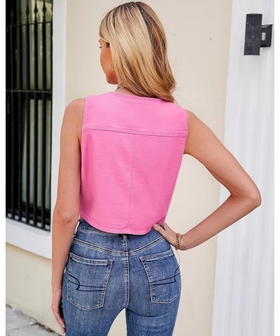 Jean Vests for Women Crop Denim Top Button Down Waistcoat Vest Tank Tops Fashion Casual Sleeveless Jacket Azalea Pink $15.51 ...