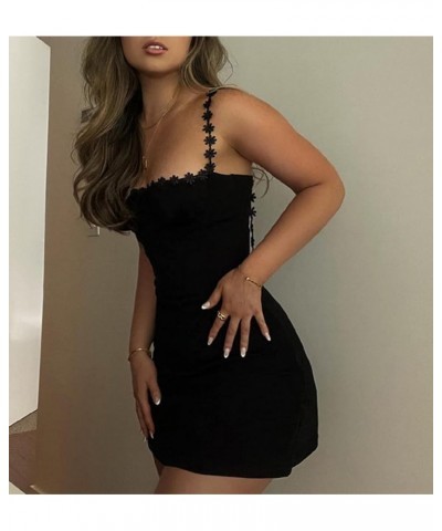 Women Spaghetti Strap Mini Dress Cut Out Square Neck Slip Dress Bodycon Backless Camis Short Dress Y2k Streetwear R-black $11...