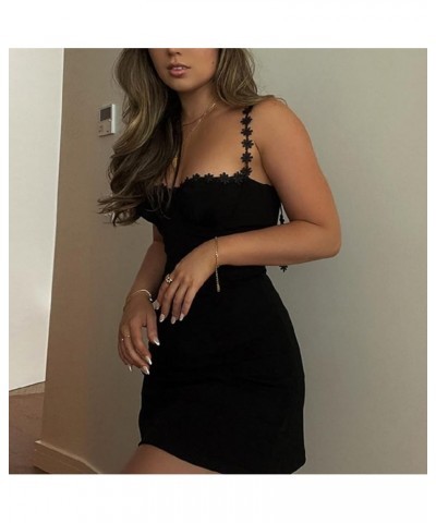 Women Spaghetti Strap Mini Dress Cut Out Square Neck Slip Dress Bodycon Backless Camis Short Dress Y2k Streetwear R-black $11...