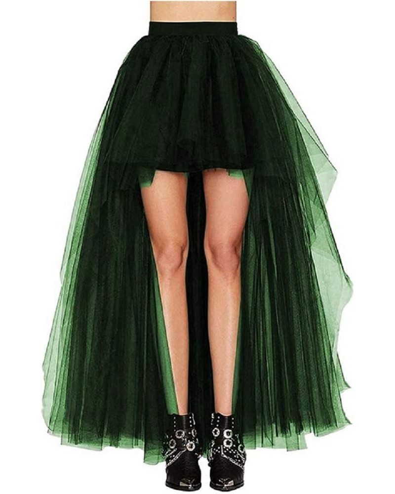 Women Long Overlay Tulle Skirt Sex Slide High Low Party Overskirt Dark Green $24.92 Skirts