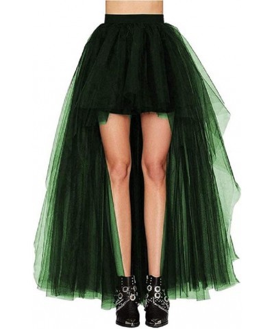 Women Long Overlay Tulle Skirt Sex Slide High Low Party Overskirt Dark Green $24.92 Skirts