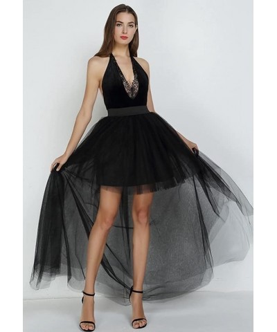 Women Long Overlay Tulle Skirt Sex Slide High Low Party Overskirt Dark Green $24.92 Skirts